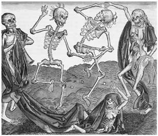 A Dança da Morte, gravura em madeira de 1493.