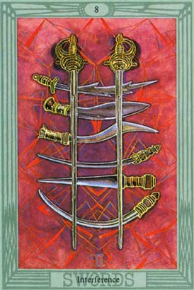 Interferncia, o Oito de Espadas no Thoth Tarot de Crowley-Harris