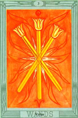 Virtude, o Trs de Paus no Thoth Tarot de Crowley-Harris