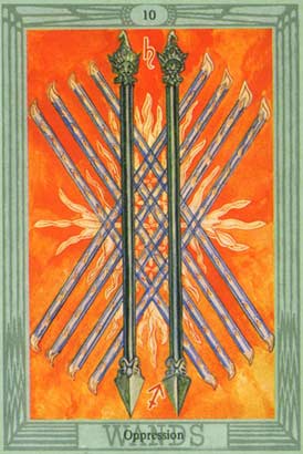 Opresso, o Dez de Paus no Thoth Tarot de Crowley-Harris