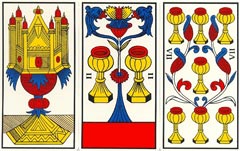 O Ás, o Dois e o Sete de Copas no Tarot de Marselha-Grimaud