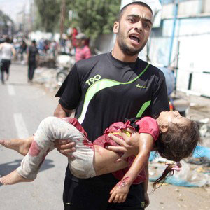 Criança vítima de bombardeio em Gaza