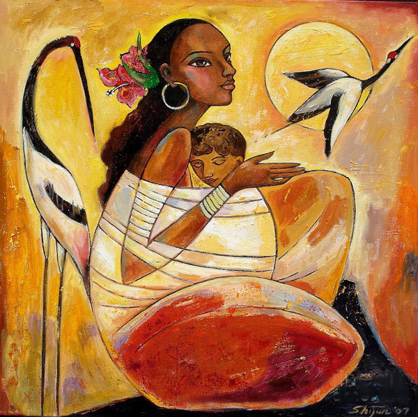Brilho do Sol - Mãe e Filho - pintura de Shijun Munns