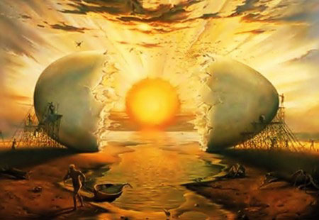 “Ovo Cósmico” (Sunrise by the ocean). Obra do surrealista Vladimir Kush, pintada em 2000.