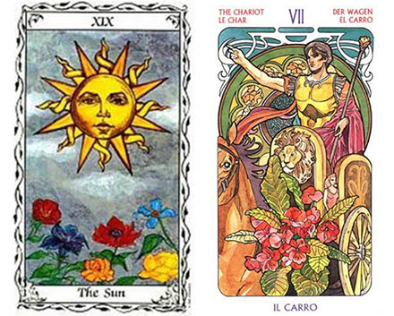 O Sol e o Carro, arcanos que podem ser associados à vida e obras de São Carmilo